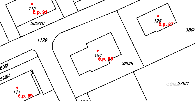 Nihošovice 86 na parcele st. 104 v KÚ Nihošovice, Katastrální mapa
