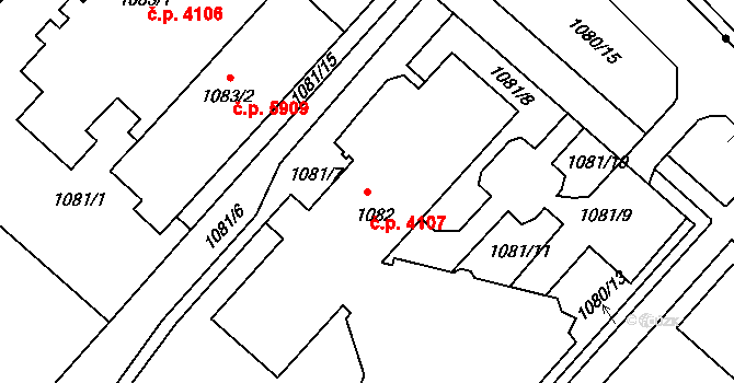 Chomutov 4107 na parcele st. 1082 v KÚ Chomutov II, Katastrální mapa