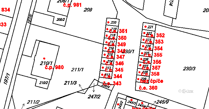 Jirkov 346 na parcele st. 215 v KÚ Jirkov, Katastrální mapa