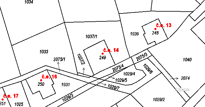 Černá Louže 14, Rynoltice na parcele st. 249 v KÚ Polesí u Rynoltic, Katastrální mapa