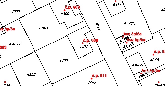 Liberec III-Jeřáb 608, Liberec na parcele st. 4401 v KÚ Liberec, Katastrální mapa