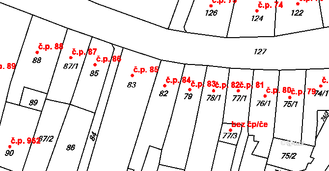 Fryštát 84, Karviná na parcele st. 82 v KÚ Karviná-město, Katastrální mapa