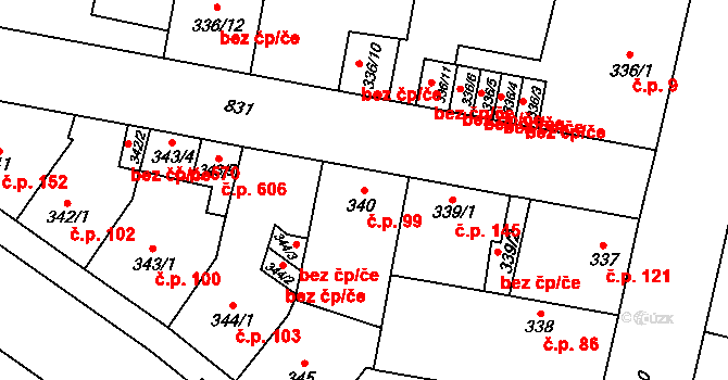 Doudlevce 99, Plzeň na parcele st. 340 v KÚ Doudlevce, Katastrální mapa
