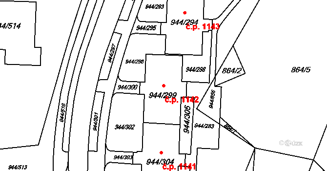 Šumbark 1142, Havířov na parcele st. 944/299 v KÚ Šumbark, Katastrální mapa