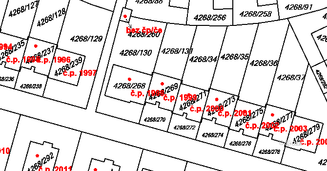 Újezd nad Lesy 1999, Praha na parcele st. 4268/269 v KÚ Újezd nad Lesy, Katastrální mapa