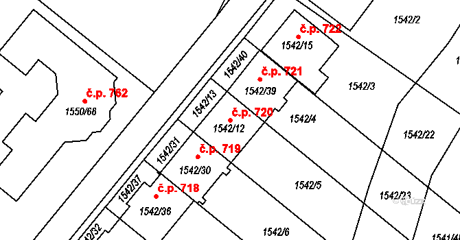 Miřetice u Klášterce nad Ohří 720, Klášterec nad Ohří na parcele st. 1542/12 v KÚ Miřetice u Klášterce nad Ohří, Katastrální mapa