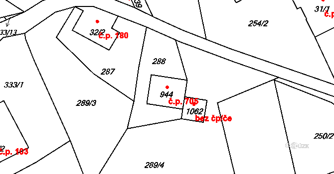 Lučany nad Nisou 705 na parcele st. 944 v KÚ Lučany nad Nisou, Katastrální mapa