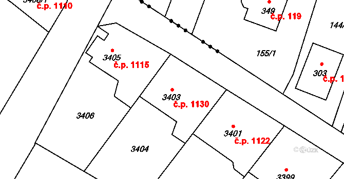Jablunkov 1130 na parcele st. 3403 v KÚ Jablunkov, Katastrální mapa