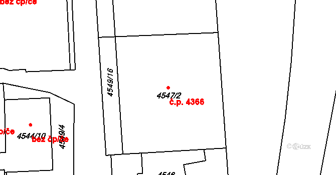 Prostějov 4366 na parcele st. 4547/2 v KÚ Prostějov, Katastrální mapa