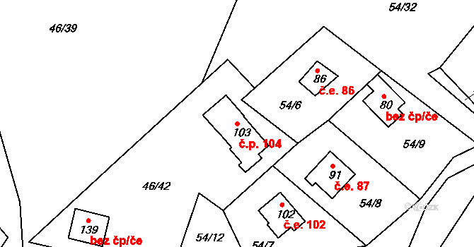 Nivy 104, Děpoltovice na parcele st. 103 v KÚ Nivy, Katastrální mapa