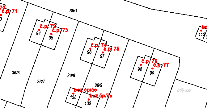 Rudolec 75, Březová na parcele st. 97 v KÚ Rudolec u Březové, Katastrální mapa