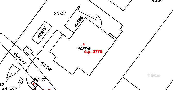 Mělník 3778 na parcele st. 4036/6 v KÚ Mělník, Katastrální mapa