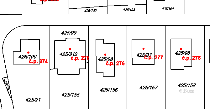 Kanice 276 na parcele st. 425/98 v KÚ Kanice, Katastrální mapa