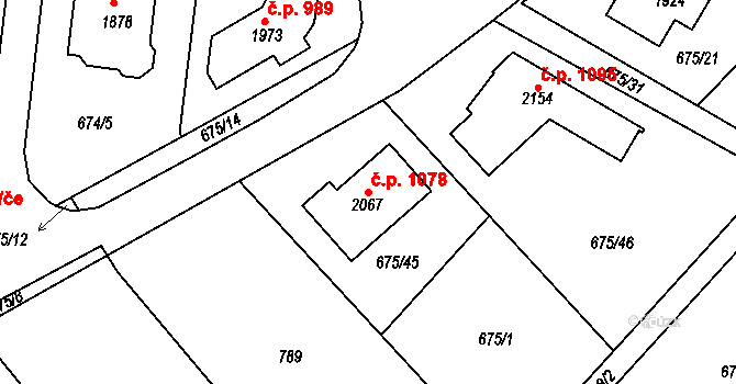 Valašské Klobouky 1078 na parcele st. 2067 v KÚ Valašské Klobouky, Katastrální mapa