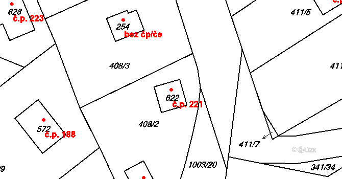 Doubravčice 221 na parcele st. 622 v KÚ Doubravčice, Katastrální mapa