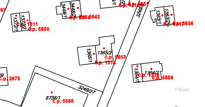 Zlín 5853 na parcele st. 1365/2 v KÚ Zlín, Katastrální mapa