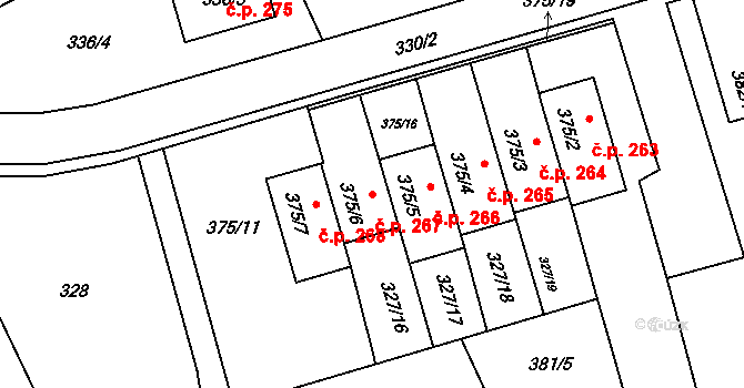 Netvořice 267 na parcele st. 375/6 v KÚ Netvořice, Katastrální mapa