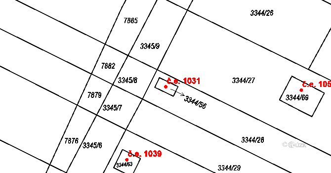 Nivnice 1031 na parcele st. 3344/56 v KÚ Nivnice, Katastrální mapa