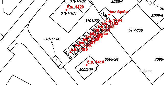 Pelhřimov 1188 na parcele st. 3101/88 v KÚ Pelhřimov, Katastrální mapa