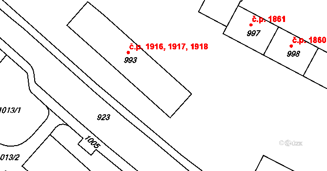 Žďár nad Sázavou 3 1916,1917,1918, Žďár nad Sázavou na parcele st. 993 v KÚ Město Žďár, Katastrální mapa