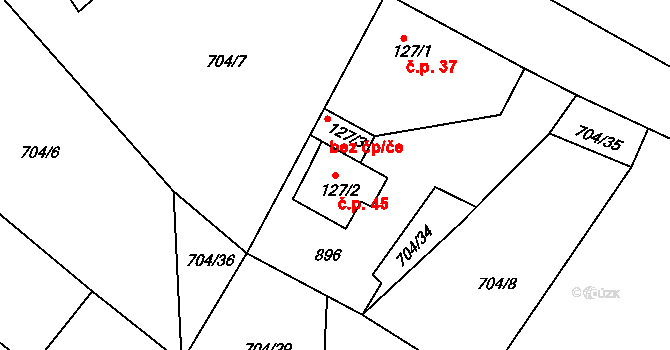 Obora u Cerhonic 45, Cerhonice na parcele st. 127/2 v KÚ Cerhonice, Katastrální mapa