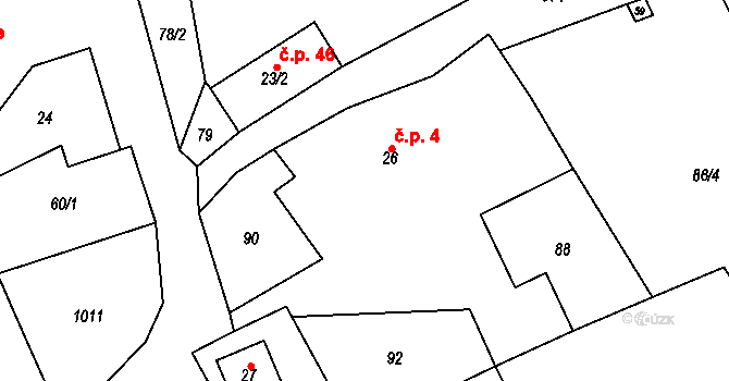 Kundratice 4, Rozsochy na parcele st. 26 v KÚ Kundratice u Rozsoch, Katastrální mapa