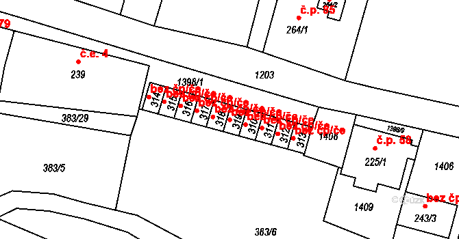 Potůčky 39699382 na parcele st. 319 v KÚ Potůčky, Katastrální mapa