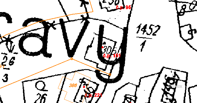Doubravy 151 na parcele st. 305 v KÚ Doubravy, Katastrální mapa