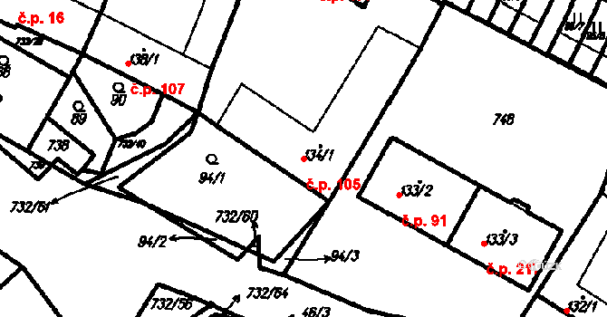 Ruprechtov 105 na parcele st. 134/1 v KÚ Ruprechtov, Katastrální mapa