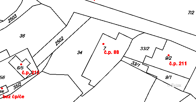 Klokočov 88, Vítkov na parcele st. 7 v KÚ Klokočov u Vítkova, Katastrální mapa