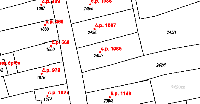 Vlčnov 1086 na parcele st. 245/7 v KÚ Vlčnov, Katastrální mapa
