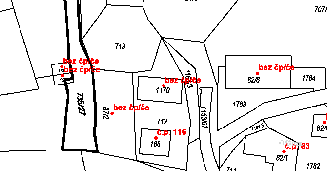 Vlčková 48198382 na parcele st. 1170 v KÚ Vlčková, Katastrální mapa
