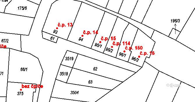 Dražovice 15 na parcele st. 95/1 v KÚ Dražovice, Katastrální mapa
