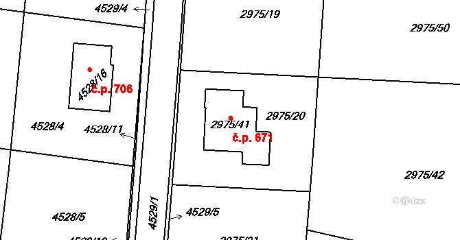 Velká Bíteš 671 na parcele st. 2975/41 v KÚ Velká Bíteš, Katastrální mapa