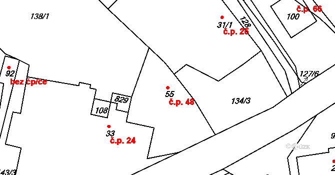 Licomělice 48, Načešice na parcele st. 55 v KÚ Licomělice, Katastrální mapa