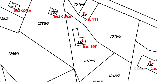 Lubno 197, Frýdlant nad Ostravicí na parcele st. 330 v KÚ Lubno, Katastrální mapa