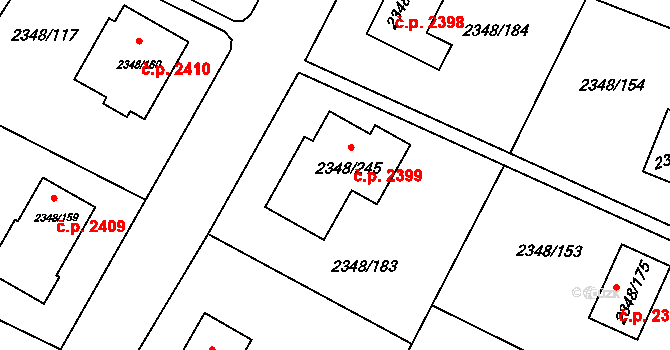Pelhřimov 2399 na parcele st. 2348/245 v KÚ Pelhřimov, Katastrální mapa