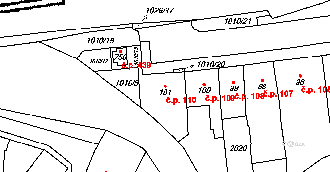Hrochův Týnec 110 na parcele st. 101 v KÚ Hrochův Týnec, Katastrální mapa