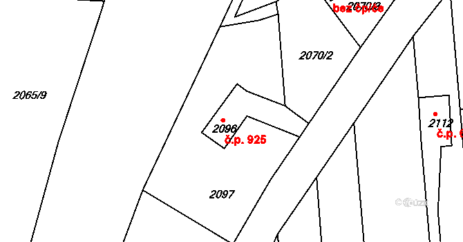 Nýřany 925 na parcele st. 2096 v KÚ Nýřany, Katastrální mapa