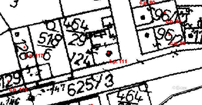Přelíc 111 na parcele st. 124 v KÚ Přelíc, Katastrální mapa
