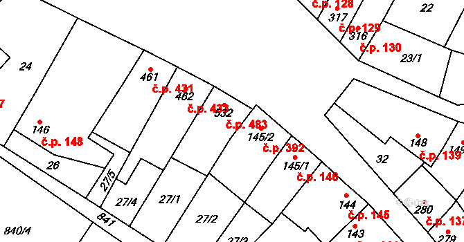 Kostelec nad Labem 483 na parcele st. 532 v KÚ Kostelec nad Labem, Katastrální mapa