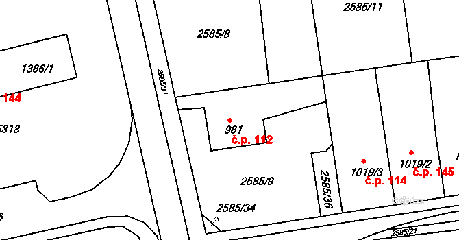 Hořejší Předměstí 112, Domažlice na parcele st. 981/1 v KÚ Domažlice, Katastrální mapa