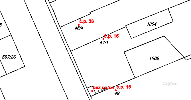 Bílé Vchynice 15, Kladruby nad Labem na parcele st. 47/1 v KÚ Bílé Vchynice, Katastrální mapa