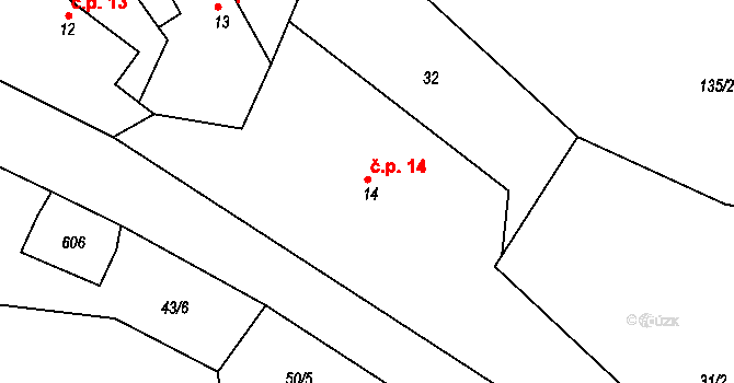 Hoděšovice 14, Býšť na parcele st. 14 v KÚ Hoděšovice, Katastrální mapa
