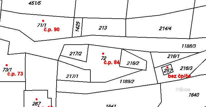 Mošnov 84 na parcele st. 72 v KÚ Mošnov, Katastrální mapa