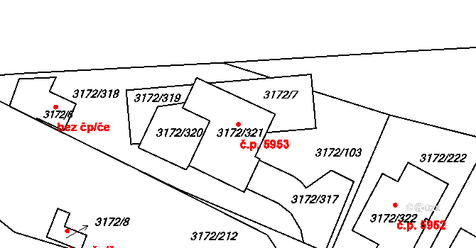 Chomutov 5953 na parcele st. 3172/321 v KÚ Chomutov II, Katastrální mapa