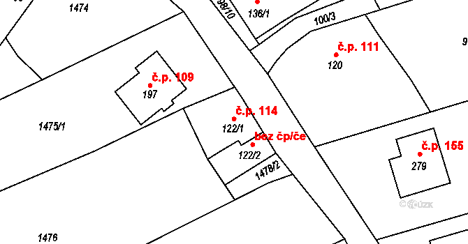 Soběnov 114 na parcele st. 122/1 v KÚ Soběnov, Katastrální mapa