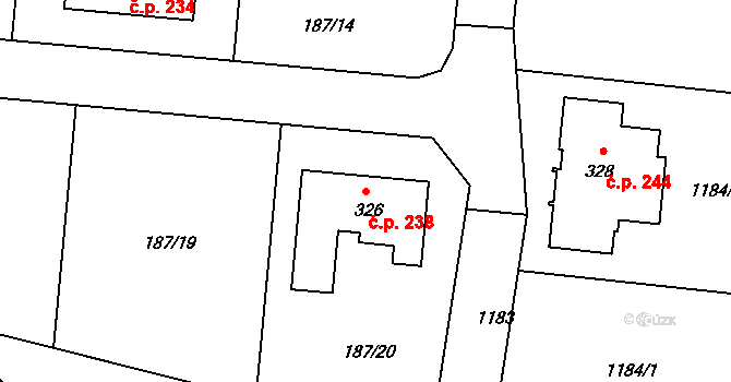 Dubné 238 na parcele st. 326 v KÚ Dubné, Katastrální mapa
