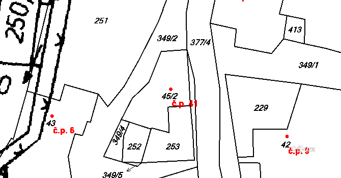 Závišín 41, Bělčice na parcele st. 45/2 v KÚ Závišín u Bělčic, Katastrální mapa