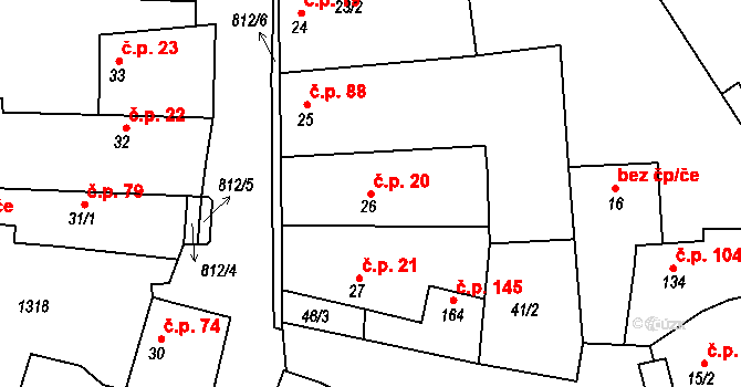 Líšťany 20 na parcele st. 26 v KÚ Líšťany u Cítolib, Katastrální mapa